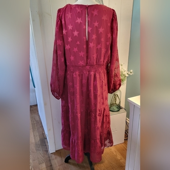 Midi Clip Dot Chiffon Tiered Dress Size 1X - Picture 4 of 12